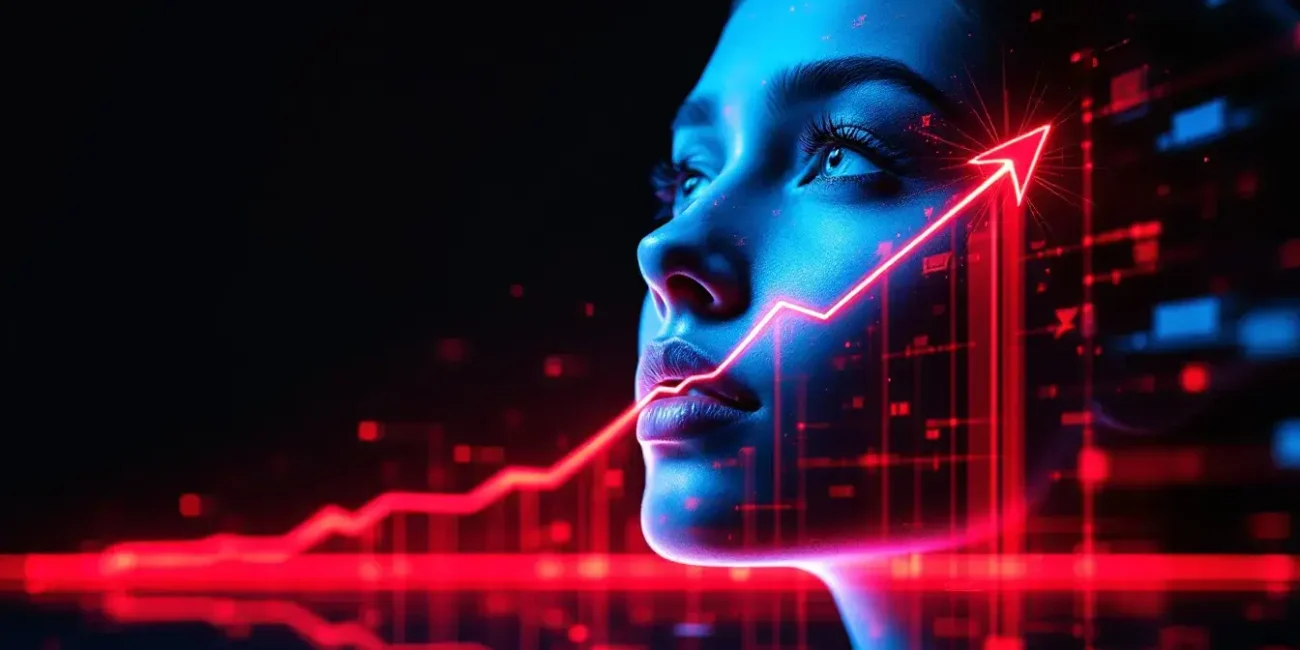 a woman looking up at a graph